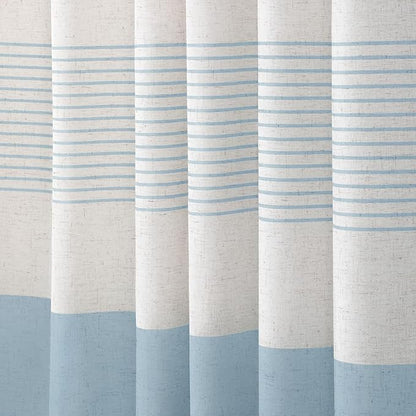 XOGUIBO Aqua Blue Shower Curtain Linen Coastal Ocean Striped Shower Curtains for Bathroom with Tassel 72 X 72