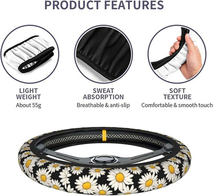 Magritte Cute Steering Wheel Cover Non-Slip Breathable Sweat-Absorbent Suitable for SUV Van Truck Car Universal Protection Accessories 15 Inch Suitable for Women Men