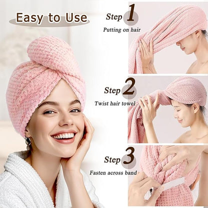 YHPDYL Microfiber Hair Towel Wrap Turban 2 Pack Large | Super Absorbent Quick Dry & Anti-Frizz for Women with Curly Hair | 27.5" x 39.4" Hair Towel Cap