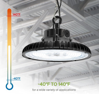 ASD LED High Bay UFO Light Fixture, Commercial Shop Lighting | Dimmable, IP69K Waterproof, DLC Premium, UL Listed | 150W 23000LM 5000K 100-277V | Warehouse, Garage, Workshop, Barn Lamp | Black