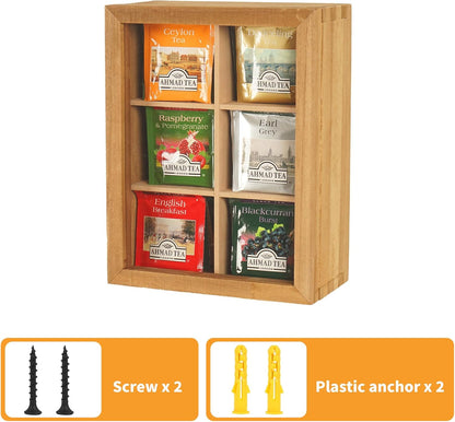 Wood Tea Bag Organizer, 6 Compartment Multi-Functional Tea Box and Storage Organizer for Tea Bags, Tea Container for Tea Lovers