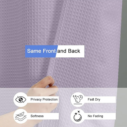 OVZME Stall Fabric Shower Curtain Set - 36x72W, Waffle Weave 230GSM Heavy Duty Small Shower Curtains for Narrow Stall Size, Machine Washable Bath Curtain with 12 Plastic Hooks, Lavender
