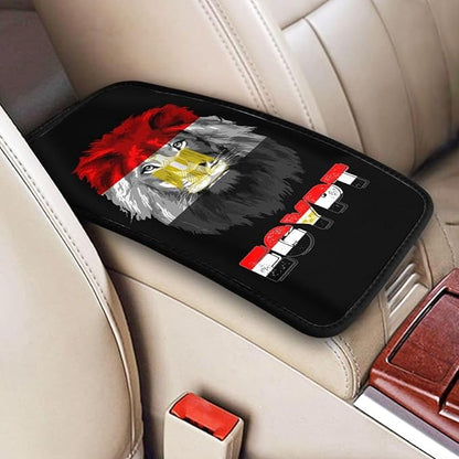Vintage Egypt Egyptian Flag Lion Head Auto Center Console Armrest Cover Car Handrail Box Cushion Pad Mat Universal Fit Most Vehicle Sedan Truck SUV Soft Comfort Decor Accessories