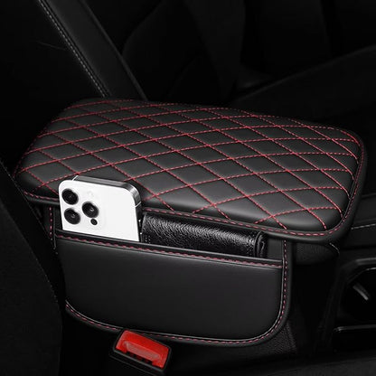 Upgraded Car Center Console Cover Fit for Tacoma Faux Leather Car Armrest Cover Cushion with 2 Storage Bags,Car Armrest Storage Box Interior Accessories(Black&Redline)