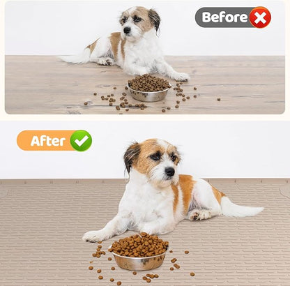 Bartuke Dog Food Mat, Extra Large 57" x 40" Silicone Pet Feeding Mat with Raised Edge Pet Placemat for Small, Medium, and Large Pets Non-Slip, Easy to Clean (Khaki)