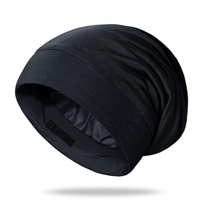 OLESILK Silk-Bonnet for Curly Hair, Silk Hair Bonnet for Sleeping, Unisex, Medium, Black