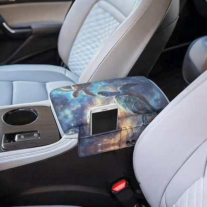 Car Center Console Cover with Pockets, Turtle Sky Easy Clean Car Accessories for Women Men,Car Arm Rest Pad Universal Armrest Protector for Car Truck SUV Van
