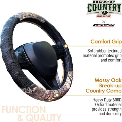 Mossy Oak Steering Wheel Cover with Comfort Grip; Heavy Duty 600D Oxford Material with Mossy Oak Break-up Country Camouflage; Fits Sedans Compact SUVs Mini Vans with Steering Wheel Size 14.5" to 15"