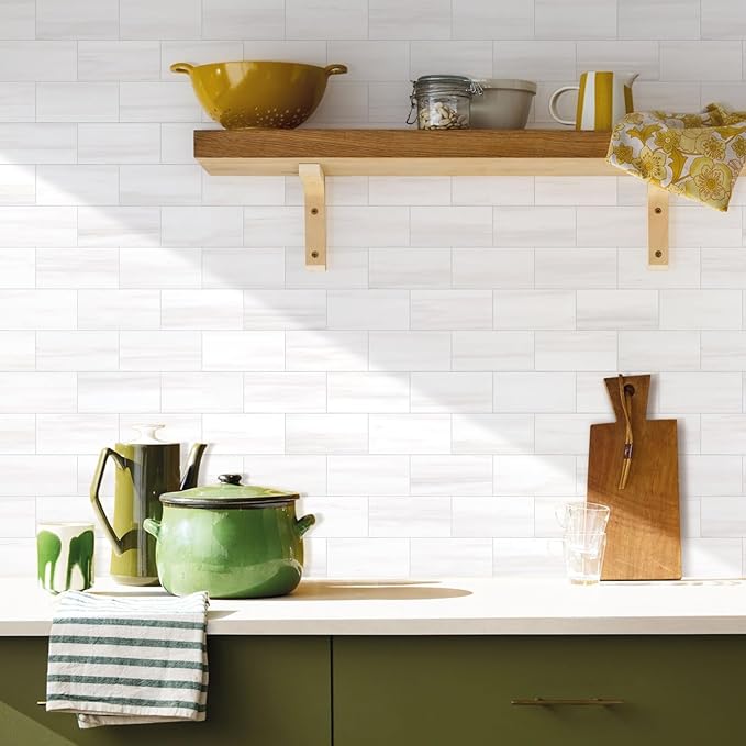 Vamos Tile 100-Piece Glossy Dolomite White Peel and Stick Backsplash Tile