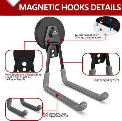 3-H Heavy Duty Magnet Garage Hooks 2 Pack, Extra Large Strong Magnetic Hooks for Hanging Cordless Power Drill, Utility Magnetic Tool Holder for Metal Cabinet, Steel Pegboard, Toolbox, Garage(Grey)