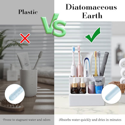 Luxspire Toothbrush Holder, Fast Drying Toothbrush Holders for Bathroom, Diatomaceous Earth Electric Tooth Brush Organizer Toothpaste Holder for Countertop Dresser, Light Gray