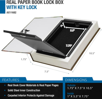 Barska Hidden Book Safe – Real-Look Pride and Prejudice Diversion Lock Box with Key Lock – Secret Safe for Home, Office, Travel – Portable Steel Storage for Cash, Jewelry, Valuables