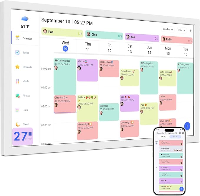 27 Inch Smart Digital Calendar Max, Wall Mountable Electronic Family Planner