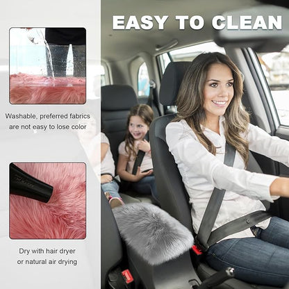 Center Console Cover, 11.81"×7.87" Automotive Fluffy Plush Center Armrest Protector, Universal Furry Comfortable Center Console Pad for Cars Trucks SUVs, Car Accessories (Gray)