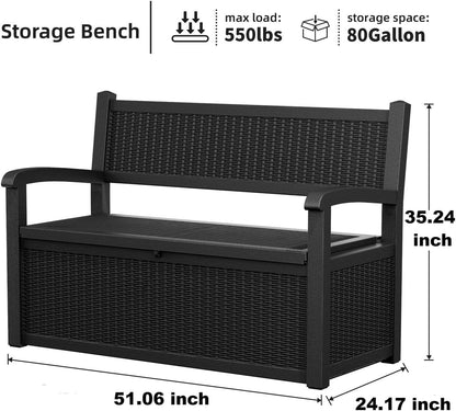 DRATO 75 Gallon Storage Bench Deck Box Outdoor Indoor,Lockable Durable All-Weather Seating with Hidden Storage,Deck Storage for Garden, Pool, Patio,Black