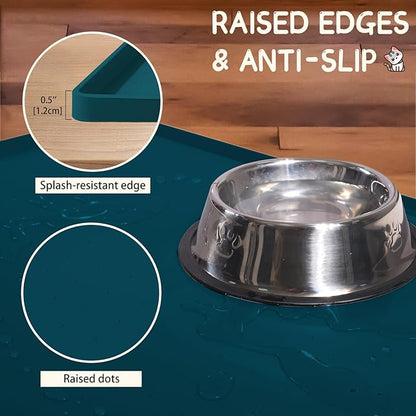 MateeyLife Silicone Cat & Dog Food Mat for Floors Waterproof, Anti-Slip Dog Bowl Mats for Food and Water, Pet Feeding Mats with Lip to Prevent Spills, Pet Placemat for Messy Drinkers to Protect Floors