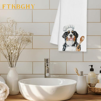 Funny Bernese Mountain Dog Chef Kitchen Towels, Bernese Mountain Dog Gifts, Gifts for Chefs, Funny Dogs Decorative Dish Hand Tea Towels for Kitchen Bakery, 16x24 Inch