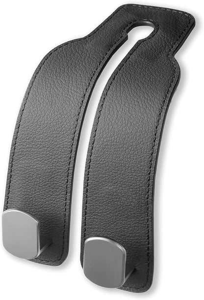 Genuine Leather Car Seat Hooks for Headrest - Flexible Car Seat Back Storage Hook for Purses and Bags, Upgraded Car Purse Hook Holder Hanger Organizer for Head Rest (Black-1 Pack)