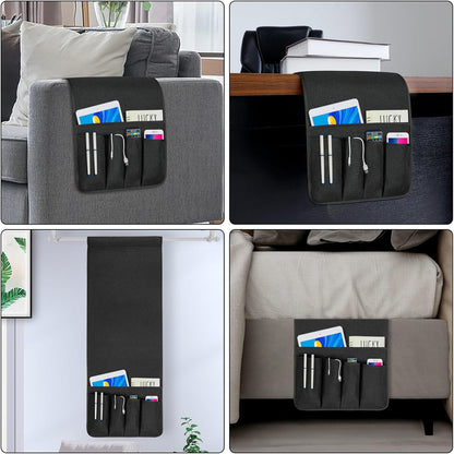 NB Sofa Armrest Organize remote holder bedside caddy organizer with 5 pockets，non-slip couch remote control holder couch armchair caddy accessories (black, 35"x12.4")