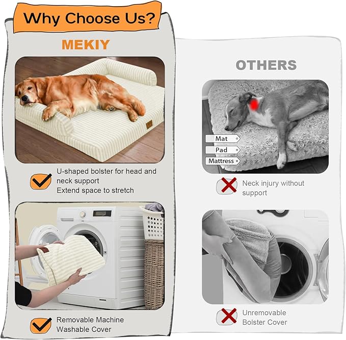 Dog Beds Large Size Dog, Waterproof Memory Foam Large Dogs Bed with Sides, Non-Slip Bottom and Orthopedic Foam Pet Couch Bed with Washable Removable Cover
