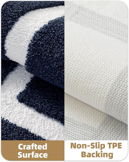 Color&Geometry Bathroom Rugs, Water Absorbent and Quick Dry Microfiber Bath Rugs-16"x24", Non-Slip, Machine Washable, Extra Soft Plush Bath Mats for Bathroom, Laundry Room, Blue White