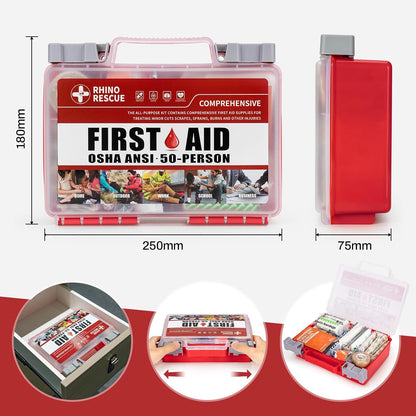 RHINO RESCUE 266 Pieces All-Purpose First Aid Kit, Home & Office Emergency Medical Supplies, Ideal for School, Car, Outdoor, Travel & Camping