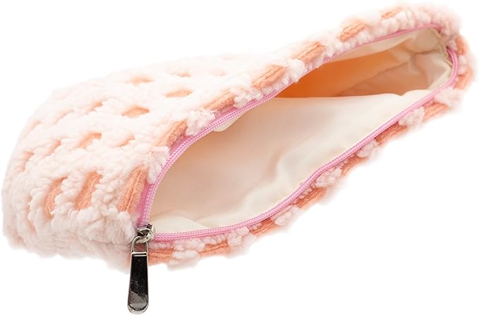 Makeup Bags for Purse Zipper Cosmetic Pouch Large Travel Make Up Organizer Tool Pouch for Women and Girls,Fleece Pink
