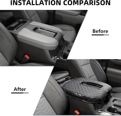 Armrest Pad Cover, Center Console Cover Leather Cushion Pad Compatible with 2019-2023 Chevy Silverado & GMC Sierra, Black