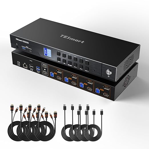 TESmart 4K@144Hz Displayport+HDMI KVM Switch 2 Monitors 4 Computers, HDMI 2.1 &