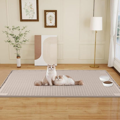 Bartuke Cat Food Mat, 50" x 35" Extra Large Silicone Pet Feeding Mat with Raised Edge Pet Placemat for Food and Water Bowl Non-Slip, Easy to Clean, Floor Protection (Khaki)