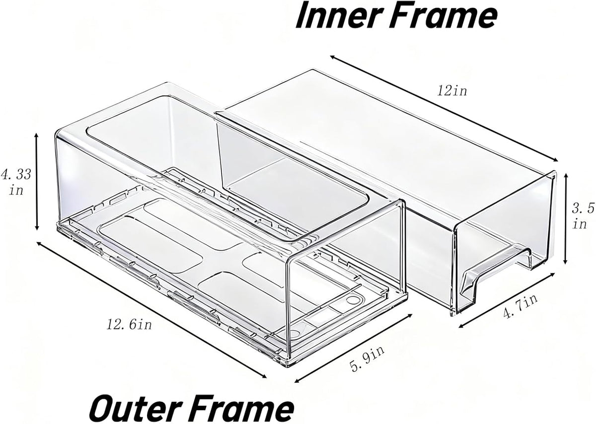 2 Pack Stackable Pull-Out Storage Drawers，Plastic Clear Organizer Bins with Handles，Easily Clean for Craft, and Toy Organization，Kitchen Undersink，Cabinet，Fridge，Closet，Pantry，Office，Bathroom