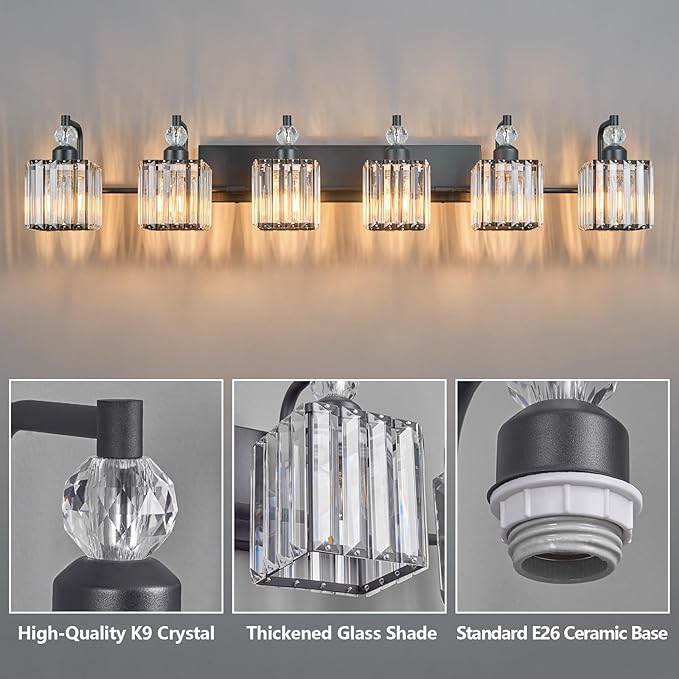 BBLLWJ 6 Light Bathroom Vanity Light Modern Black Vanity Light Fixtures