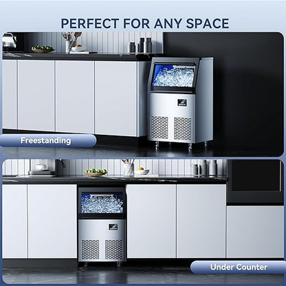 Coolski 150 lbs/24H Commercial Ice Maker Machine, 45 Cubes/6mins, 35 lbs Ice