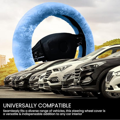 Andalus Brands Luxury Fluffy Car Steering Wheel Covers – Genuine Merino Sheepskin, Soft Fuzzy Car Steering Wheel Cover for Women, Universal 14.5-15" Size, Plush Fur Cute Auto Accessories, Sky Blue