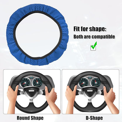 X AUTOHAUX Steering Wheel Cover Universal Elastic Stretch Antislip Breathable Microfiber Ice Silk Interior Trim Wheel Protector for Car Truck SUV Blue