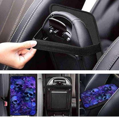 Skull Daisy Print Car Center Console Armrest Cover Scratch Proof Neoprene Armrest Cover Pad for Truck Sedan SUV, Universal Car Interior Decor Accessories