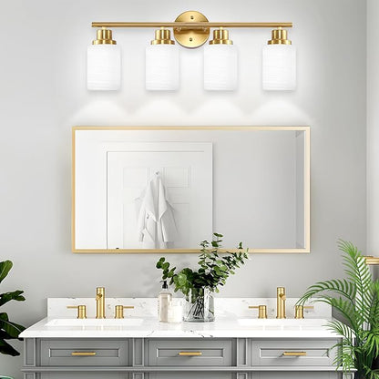 Guliaofo 4-Light Vanity Lights, Brushed Gold Bathroom Light Fixture