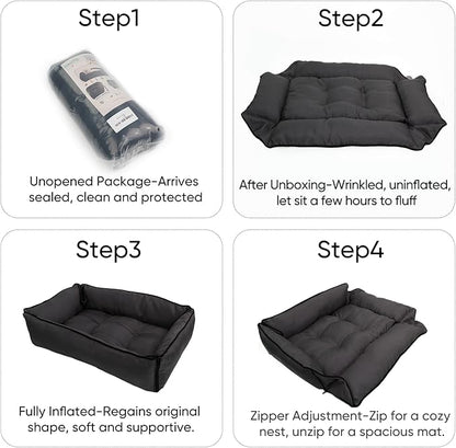 FuzzyTrek Waterproof Oxford Dog Bed, Foldable Crate Mat for Small Medium Dogs, Orthopedic Pet Cushion with PP Cotton, Chew Resistant, Anti-Slip Base, Indoor Outdoor Washable Portable Bed, Black