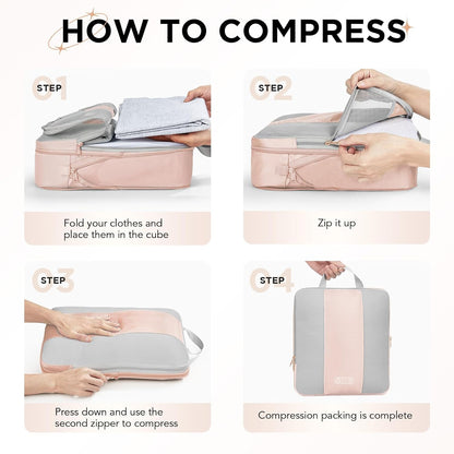 10 Set Compression Packing Cubes for Travel Gifts Women Mom,OlarHike Luggage Clothes Organizer for Travelers,Airplane/Cruise/Car/Train Travel Essentials,Compressible Expandable Saver Space Bags(Beige)