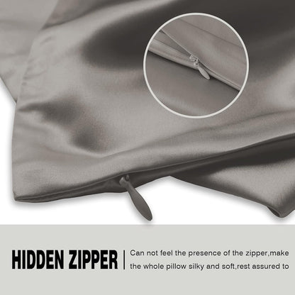 Natural Mulberry Silk Pillowcase for Hair and Skin Queen Size 20"X30" Silk Pillow Case with Hidden Zipper Soft Breathable Smooth Cooling Silk Pillow Covers for Sleeping(Gray,Queen,1Pcs)