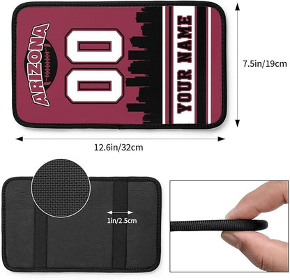 Custom Arizona Car Armrest Covers Personalized Football Style with Name Number Customized Auto Center Console Pad Car Handrail Box Cushion for Most Vehicle Decor Accessories, Fans Gift