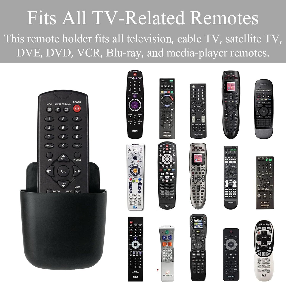 3 Pcs Remote Control Holder Wall Mount Self Adhesive Remote Case Hole-Free Storage Organizer Wall Pencil Holder Phone Charging for Home Office School(Black)