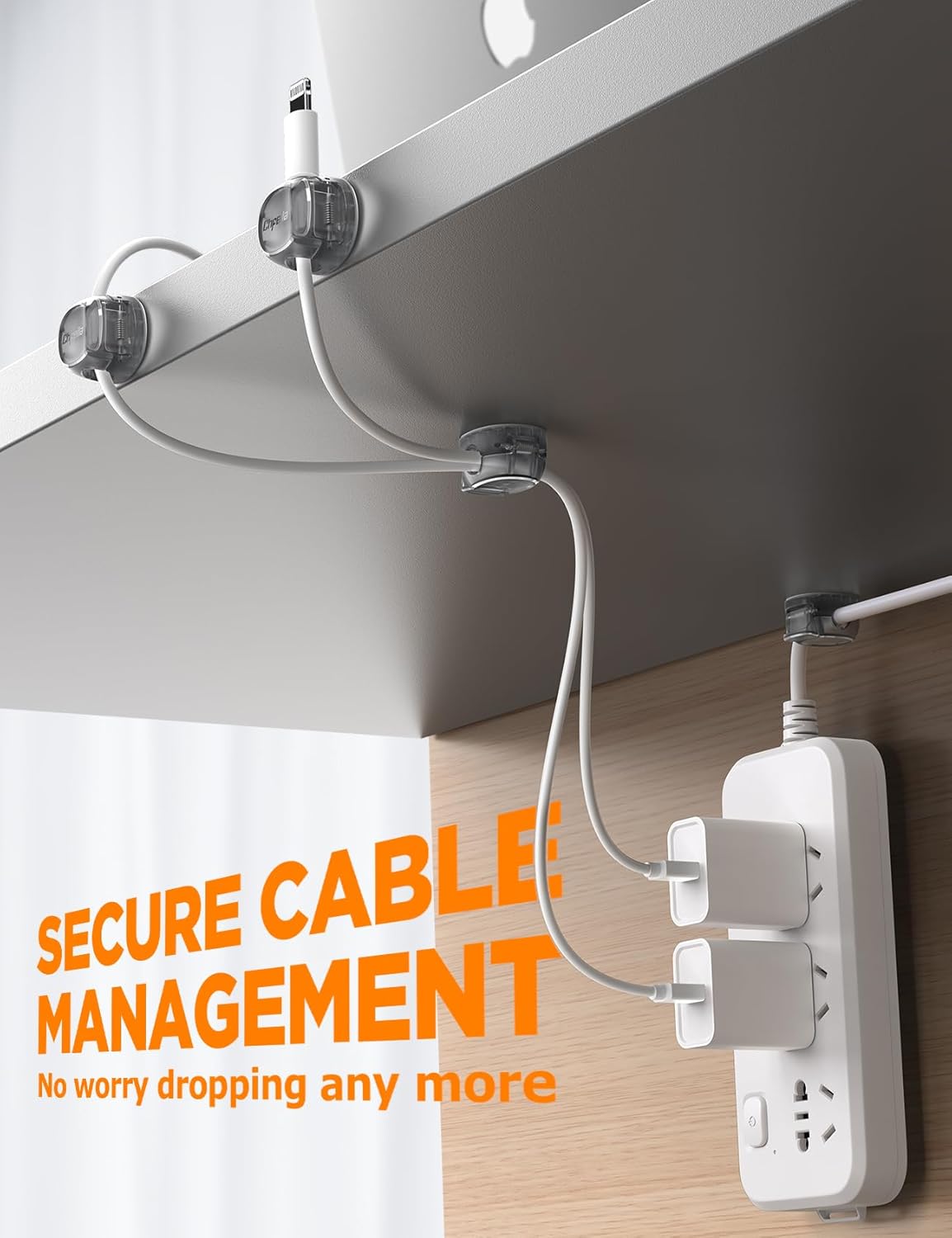 Cable Clips - Chfeila Latest Dual Spring Cord Organizer with Clasp Lock, 6Pack [Max Stability] Desk Cable Management, Adhesive Phone Charging Wire Holder for Nightstand/Car/Wall, Office Accessory