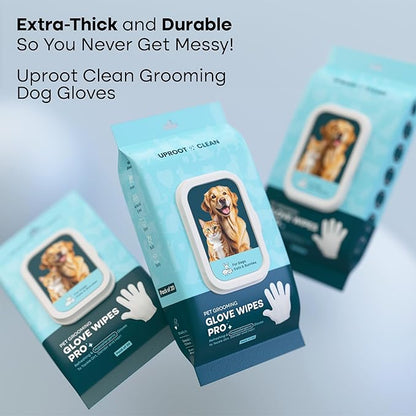 Uproot QuickClean Gloves Pro: Extra-Thick Pet Glove Wipes for Dogs & Cats - Easy Wipe Paws, Eyes, Ears, Butt, & Body - Lick-Safe for Cats & Dogs - Cleaning, Deodorizing & Grooming (20 Pack)