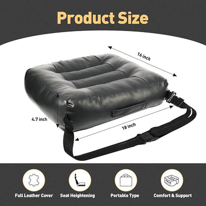 Booster Car Seat Cushion, Thick Leather Car Seat Cushion Pad for Adult to Raise Height, Portable Backless Car Seat Pillow with Handle for Trucks Driving, Suvs, Office Chairs, Wheelchairs (Gray)