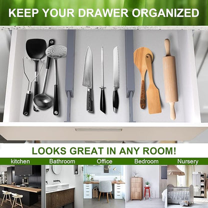ANTOWIN Bamboo Drawer Dividers Organizers, Expandable Drawer Separators Splitter,17-22 inches Long Adjustable Spring-loaded Organizer for Large Utensil, Clothes, Tools Drawers (Grey)