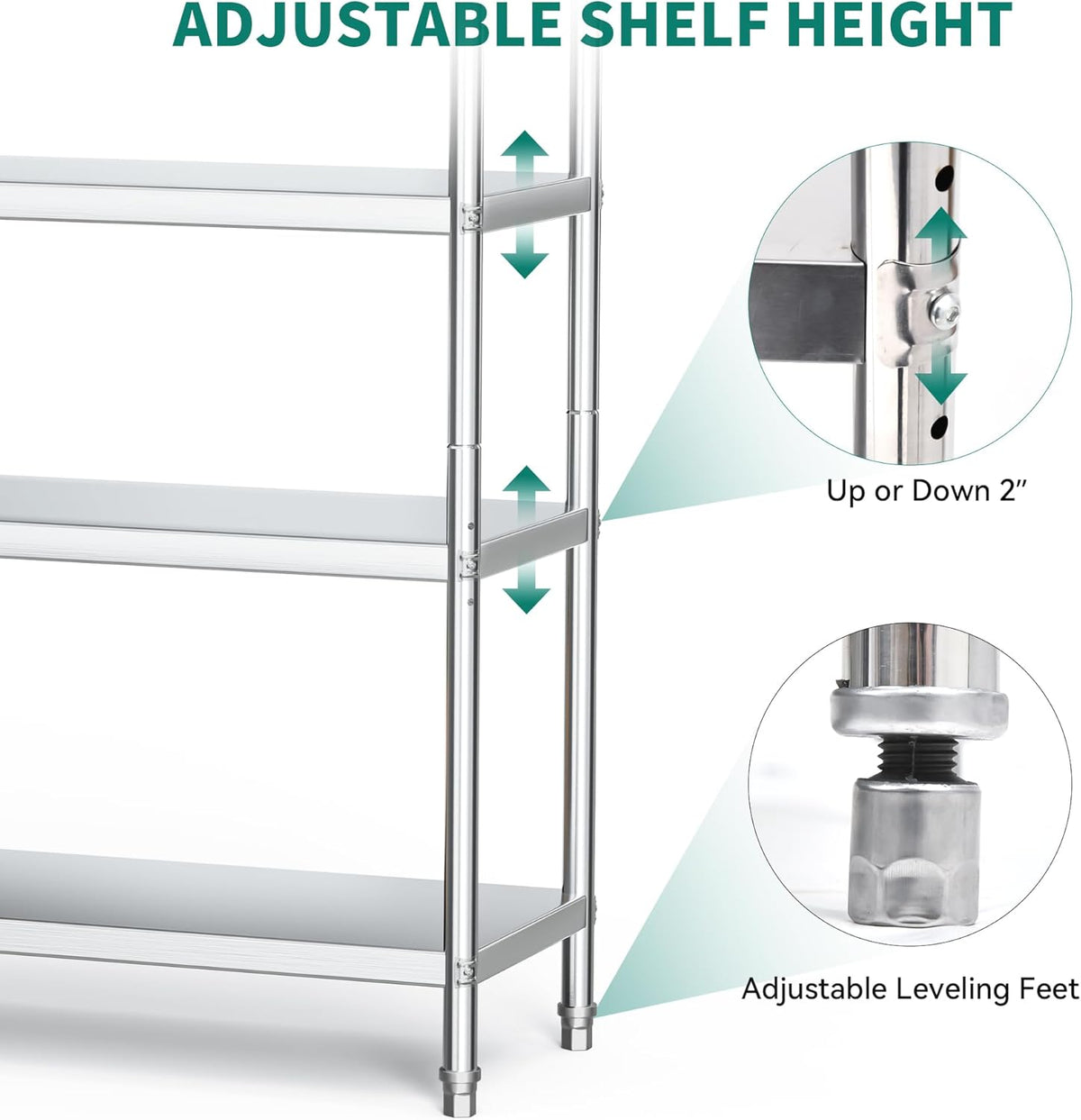 YITAHOME NSF Stainless Steel Shelves, 60"*18"*72" 5 Tier Storage Shelf, Heavy Duty Shelving for Kitchen Garage Office Restaurant Warehouse, 201 Bright Silver