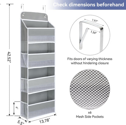 QINGUANG Over The Door Organizer,Hanging Organization and Storage, Behind Door Organizer with Side Pockets, 35 lbs Capacity,Anti Tilt, for Nursery, Bathroom, Bedroom,Dorm (4-Shelf)