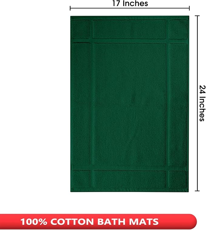 Ample Decor 100% Cotton Bath Mats 24 x 17 Inches, Quick Dry, 1350 GSM Banded Border Shower Bathroom Floor Mat, Not Bathroom Rug - Green, 2 Pack