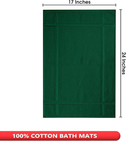 Ample Decor 100% Cotton Bath Mats 24 x 17 Inches, Quick Dry, 1350 GSM Banded Border Shower Bathroom Floor Mat, Not Bathroom Rug - Green, 2 Pack